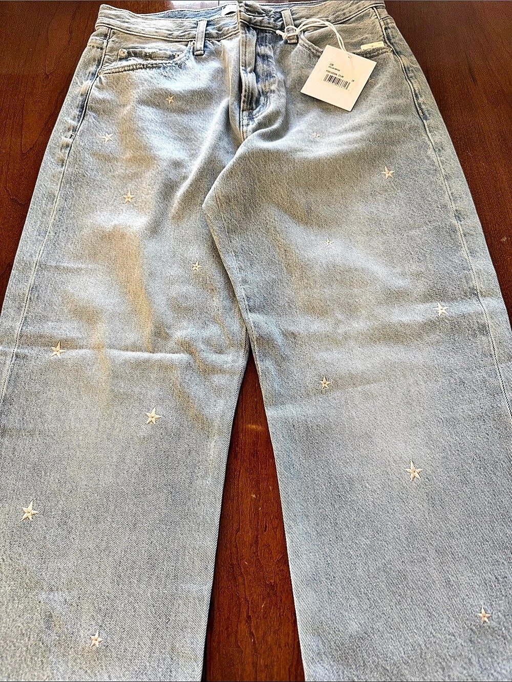 Star Print Straight Leg Jeans in Blue NWT